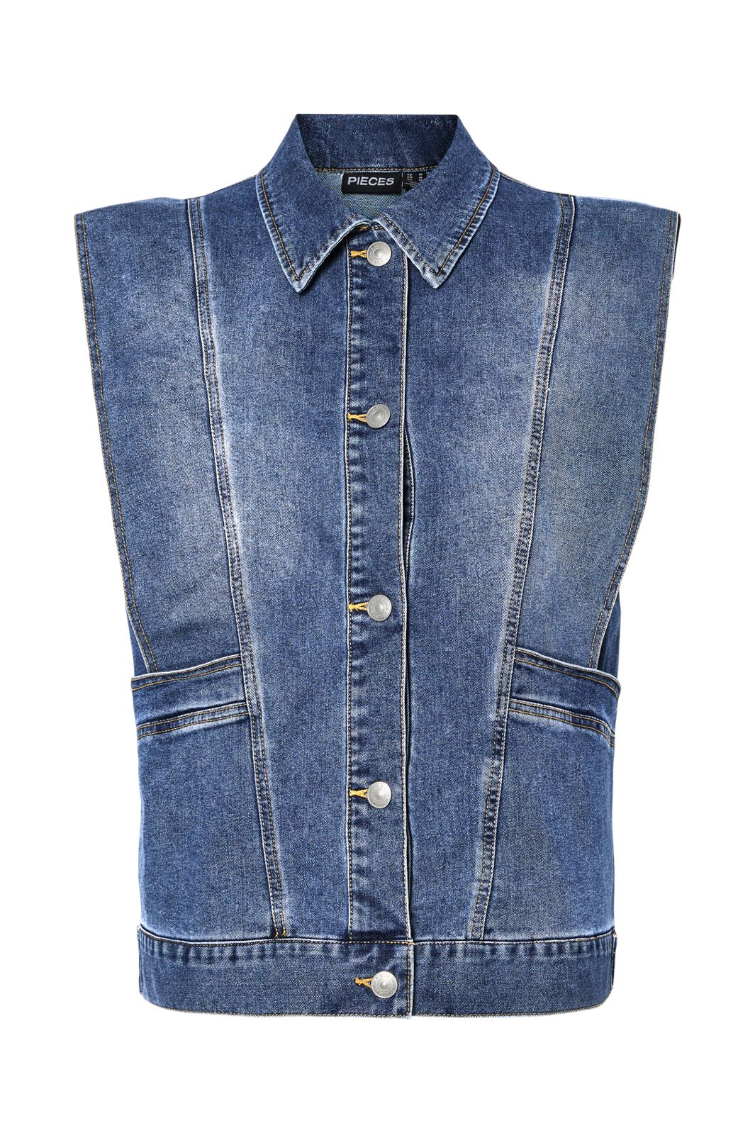 Pieces - Pcfemma Loose Denim Vest Fsy - 4745770 Medium Blue Denim