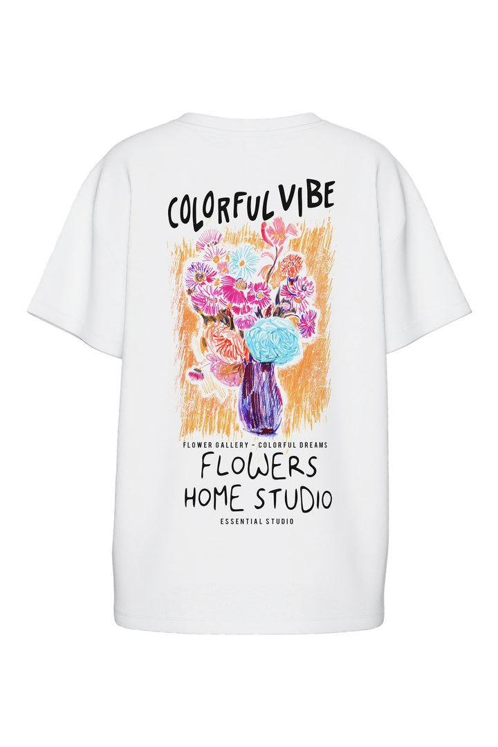 Pieces - Pcflower Ss Oversized Tee - 4794497 Bright White Flowers