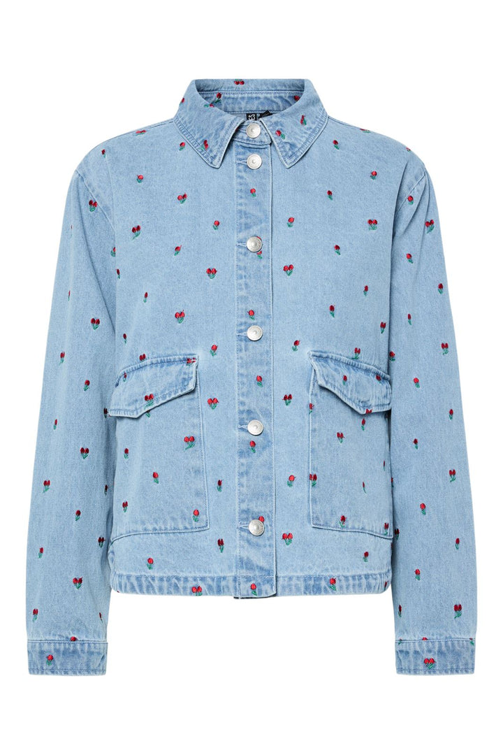 Forudbestilling - Pieces - Pcfreia Ls Denim Shirt Fsy - 4925857 Light Blue Denim Tulips