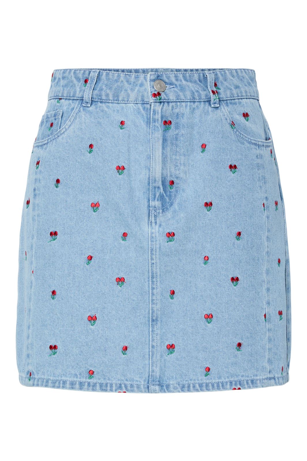 Forudbestilling - Pieces - Pcfreia Short Denim Skirt Fsy - 4925858 Light Blue Denim Tulips