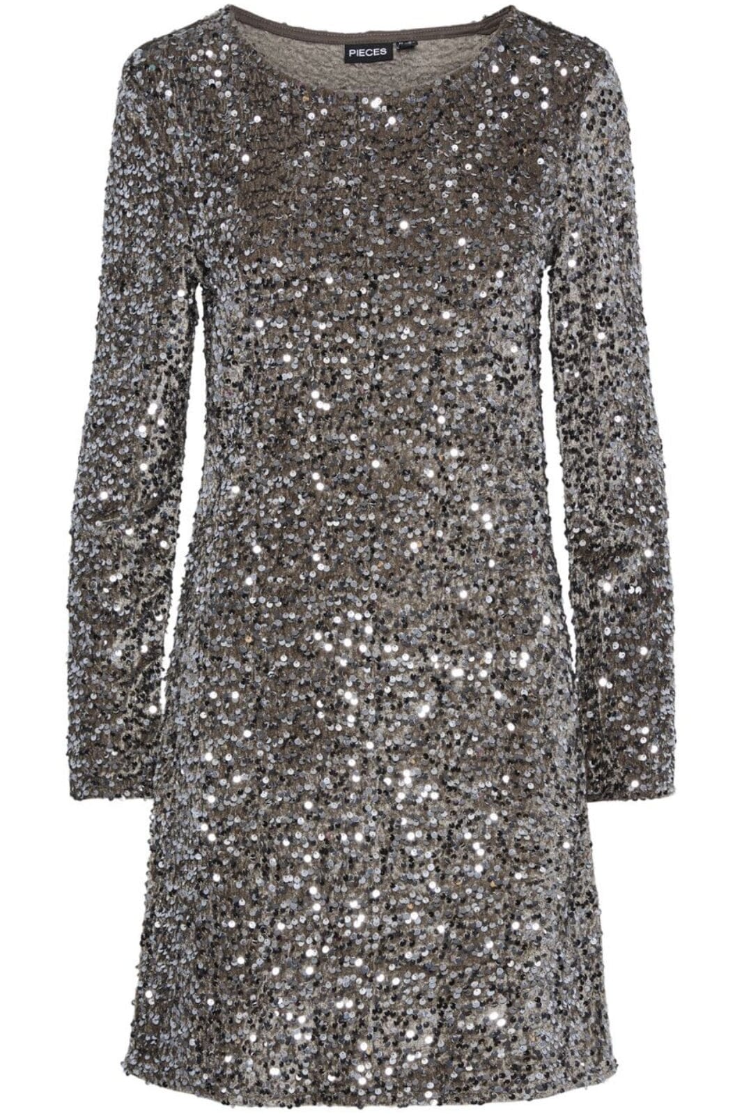 Pieces - Pckam Ls New Dress - 4641538 Morel Silver Sequins Kjoler 