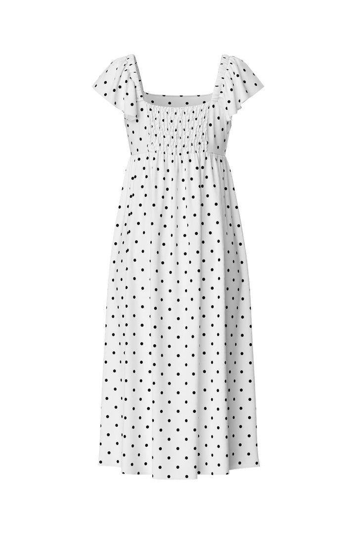 Pieces - Pcmalou Sl Midi Frill Dress - 4726108 Bright White Black Dots