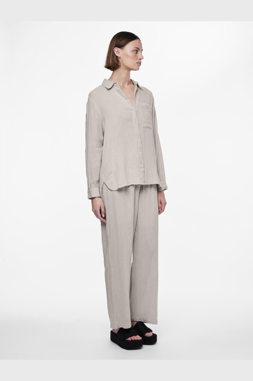 Pieces - Pcmastina Ls Relaxed Shirt - 4475446 Silver Gray