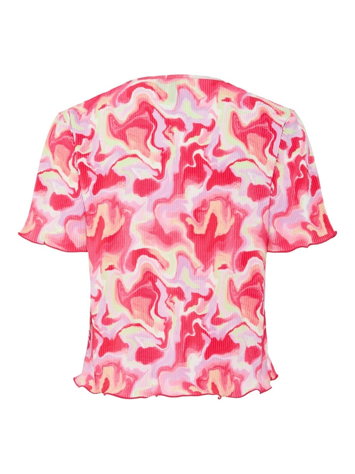 Pieces - Pcmuna Ss Top Pb - 4553350 Hot Coral Abstract T-shirts 