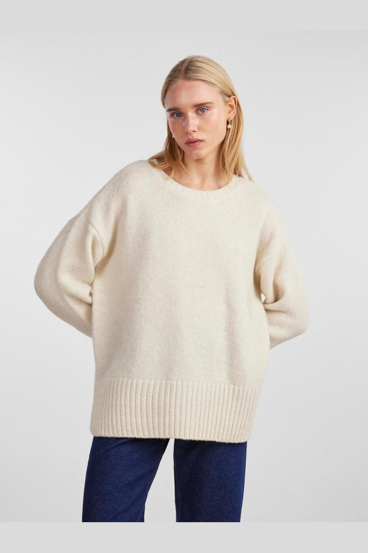 Pieces, Pcnancy Ls Loose O-Neck Knit, Birch