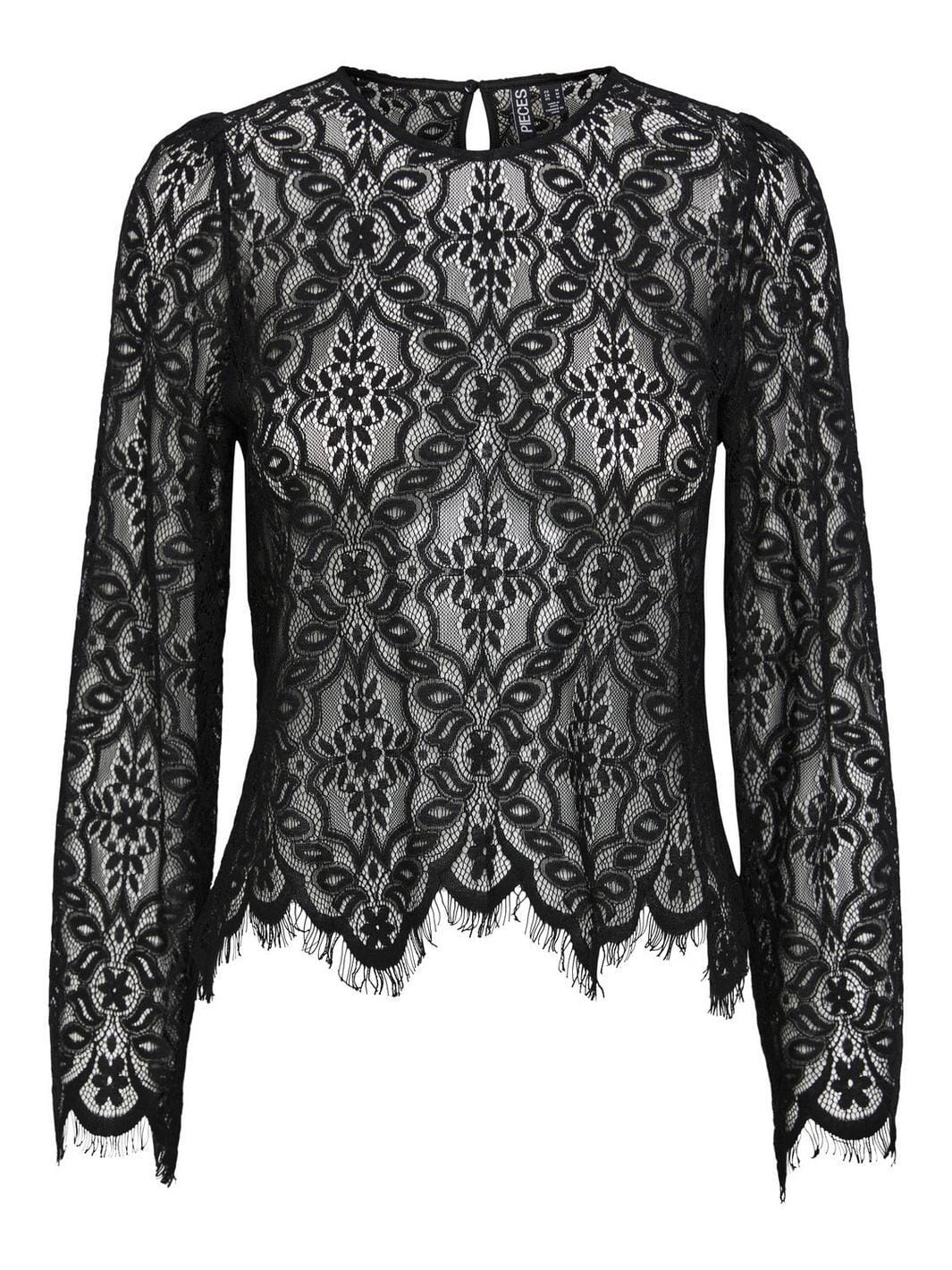 Pieces, Pcnella Ls Lace Top, Black