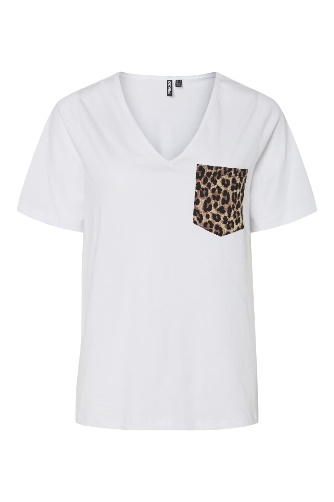 Pieces - Pcpia Ss V-Neck Tee Fc - 4770060 Bright White Leopard Aop Pocket