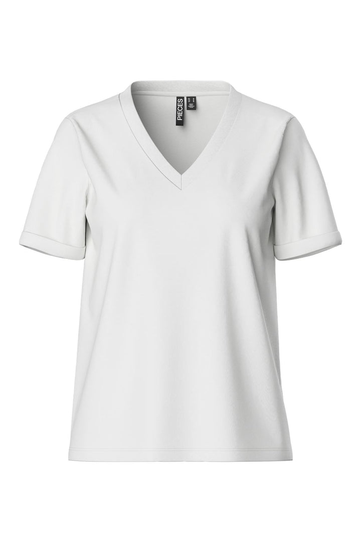 Pieces - Pcria Ss V-Neck Solid Tee - 3783301 Bright White