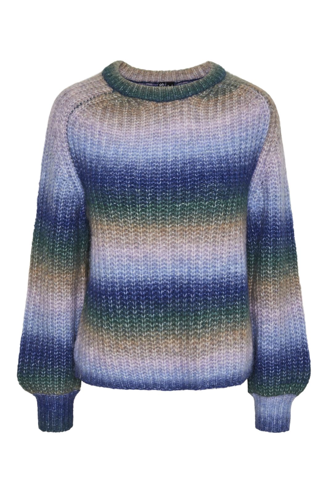 Pieces - Pcsillo Ls O-Neck Rainbow Knit Mm - 4526456 Silver Mink Trekking Green/Bellwether Blue/Hydrangea/Pink Lavender