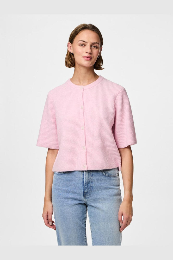 Pieces - Pcsilly Ss O-Neck Knit Cardigan - 4797582 Roseate Spoonbill Melange