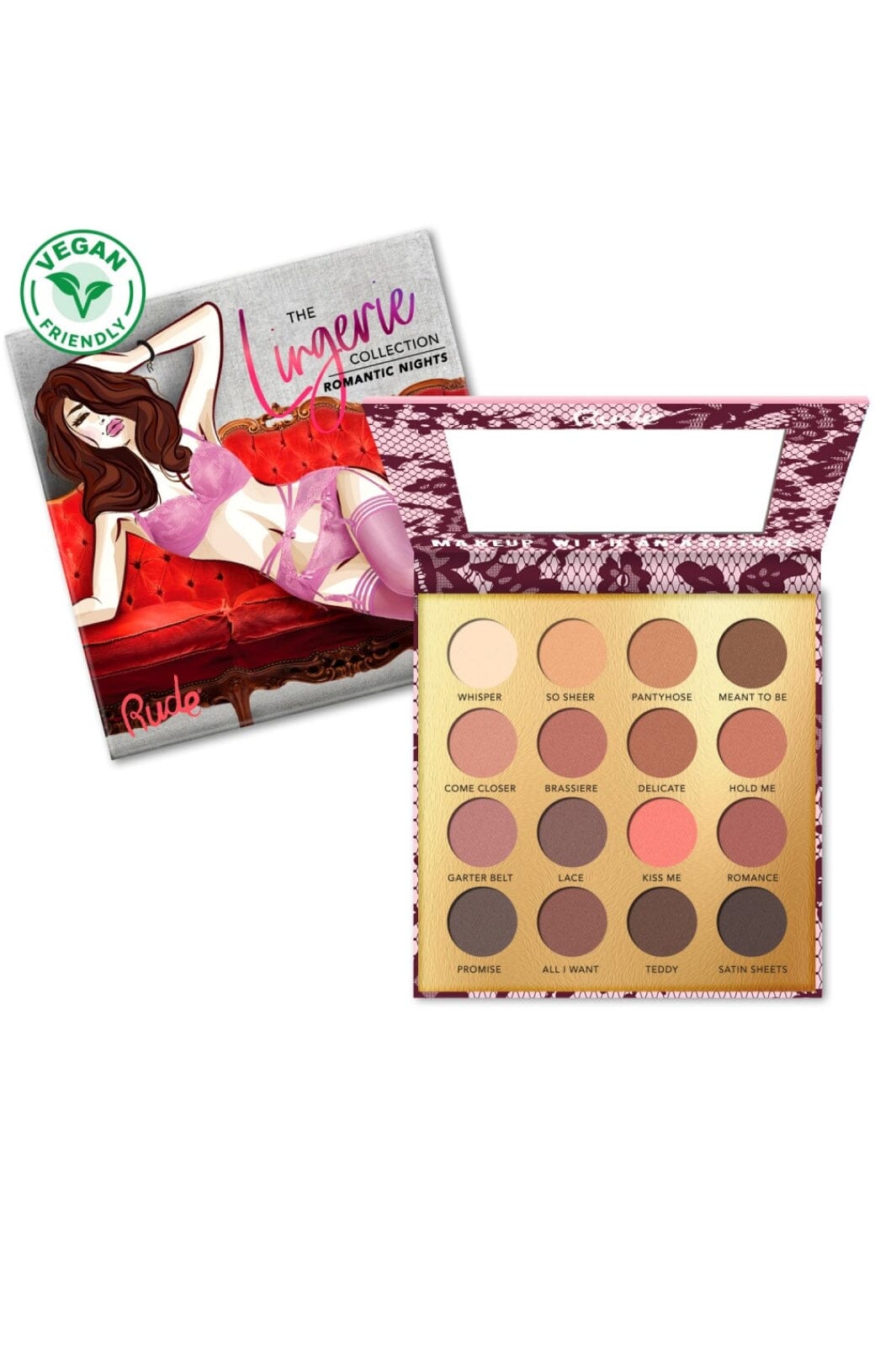 Rude Cosmetics - Lingerie Collection - 16 Matte Eyeshadow Palette - Romantic Night - Øjenskygge 