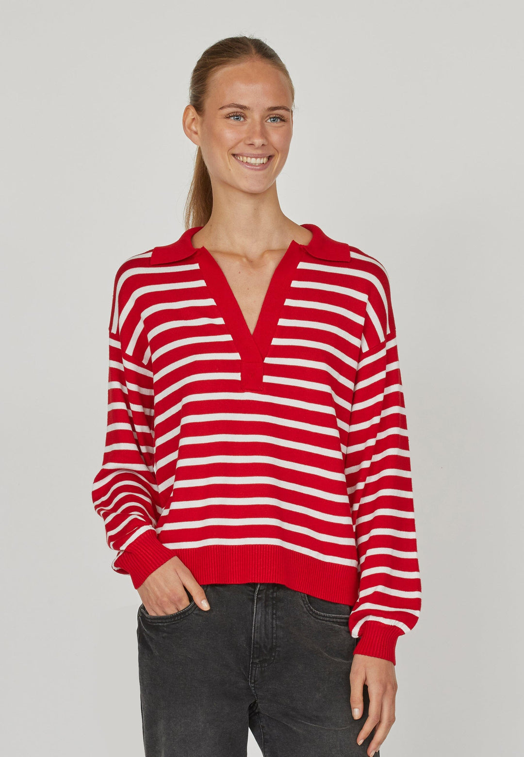 Sisters Point - Hilva-Polo.Ls1 - 832 Ruby/Cream Strikbluser 