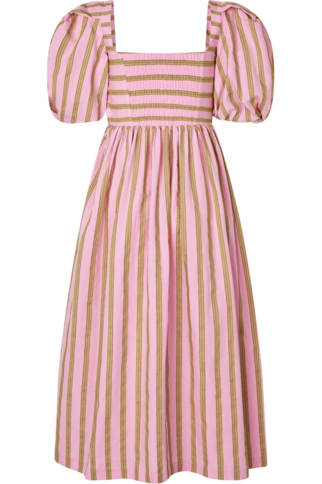 Stine Goya - 2344 Soft Jacquard Weave, Blouson Sleeve Midi Dresssg-ss25-d113-2344 - Wallpaper Stripes