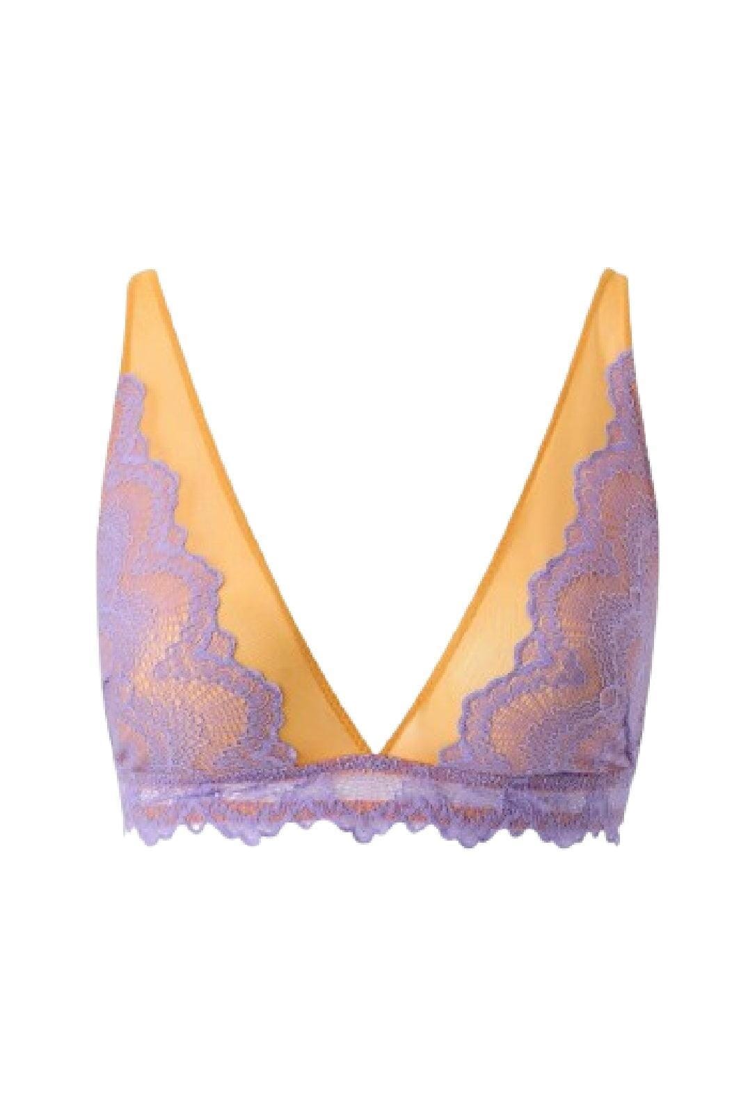 Understatement Underwear - Lace Mesh Plunge Bralette - Electric Lilac/Apricot BH 