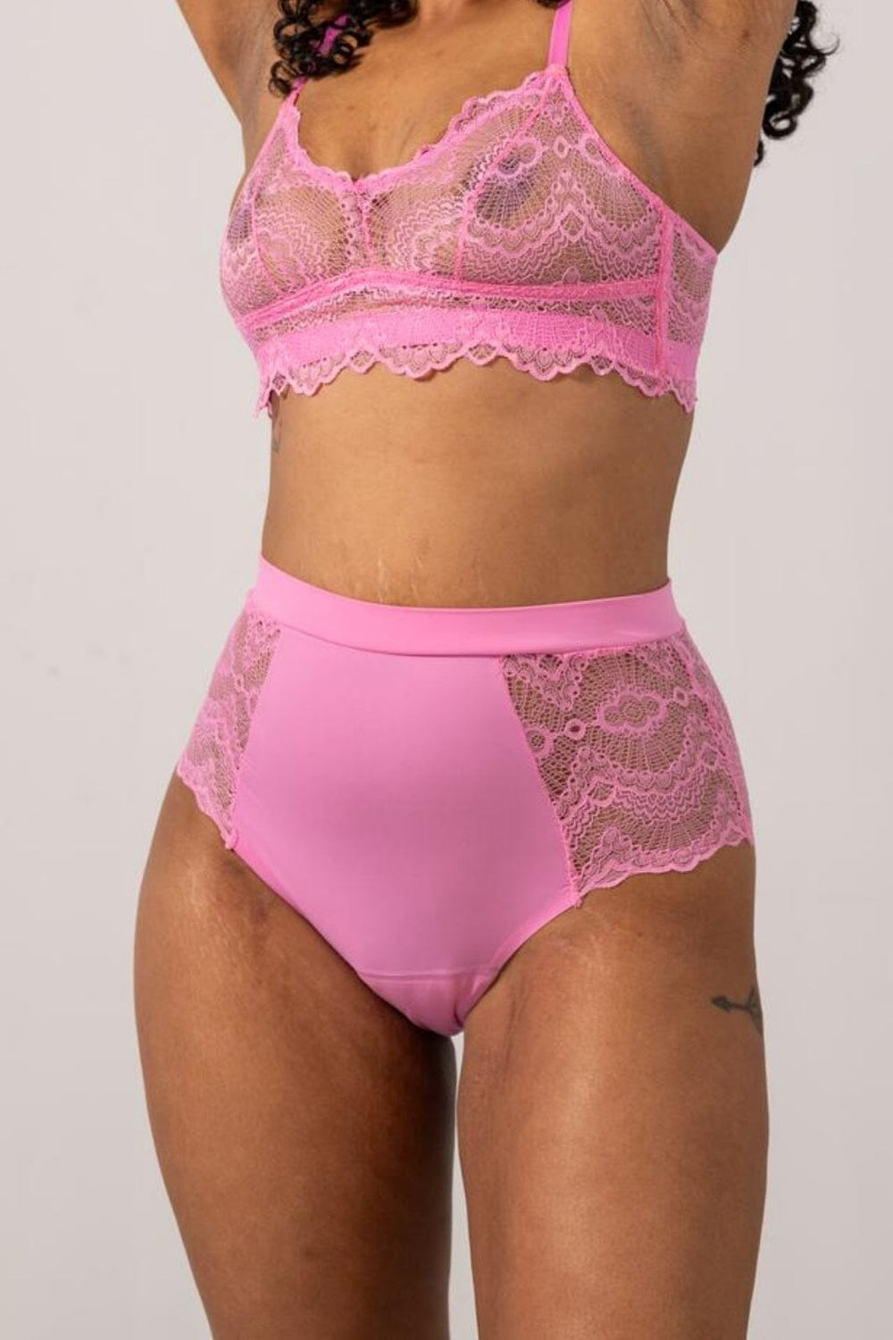 Understatement Underwear - Lace Period Highwaist Briefs - Candy Pink Underbukser 