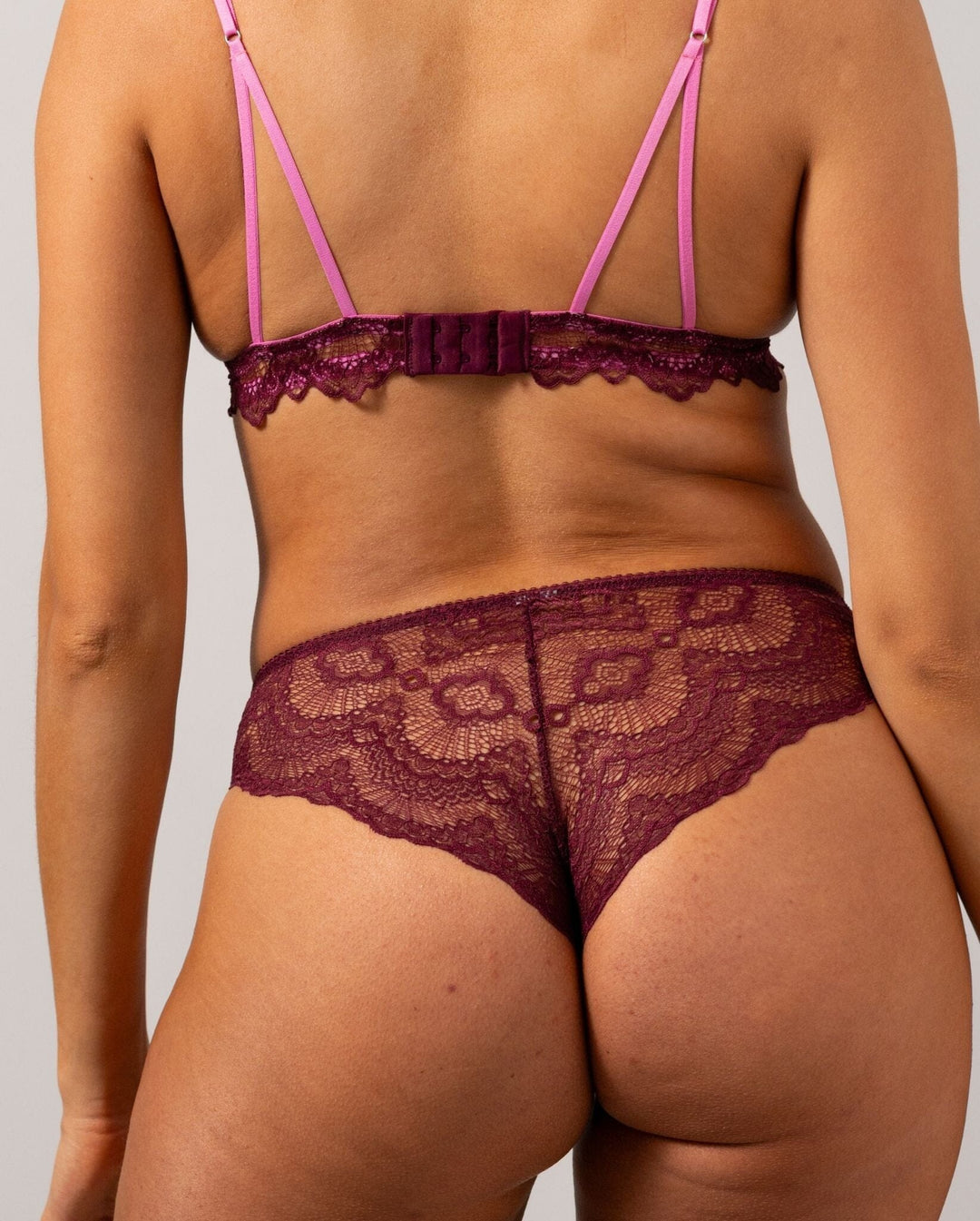 Understatement Underwear - Lace Triangle Bralette - Burgundy / Candy Pink BH 