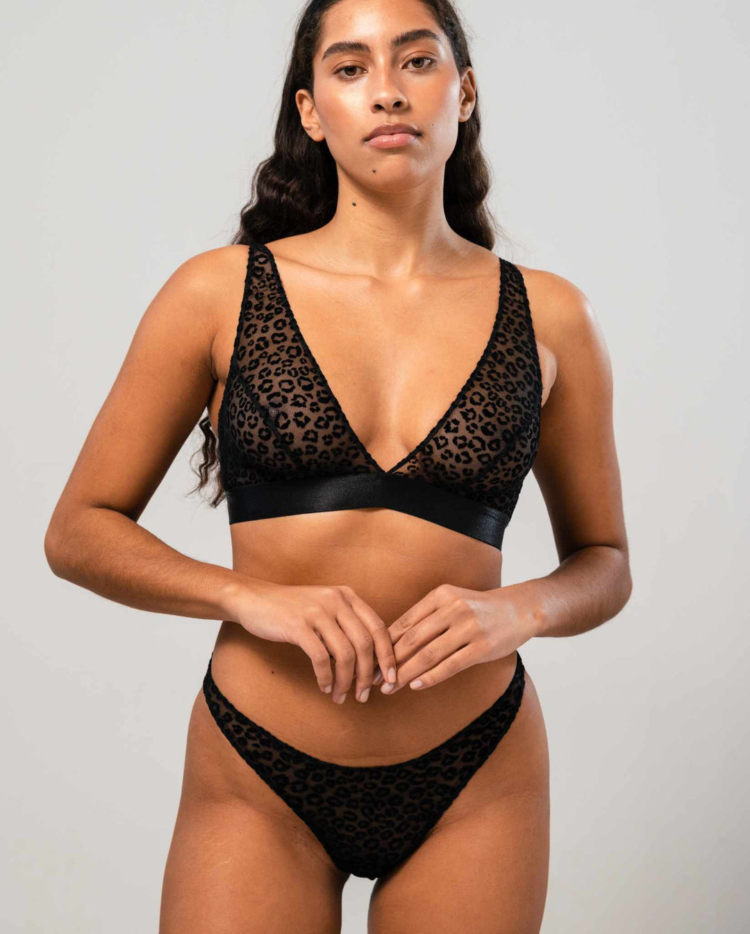 Understatement Underwear - Mesh Plunge Bralette - Black Leopard Underbukser 